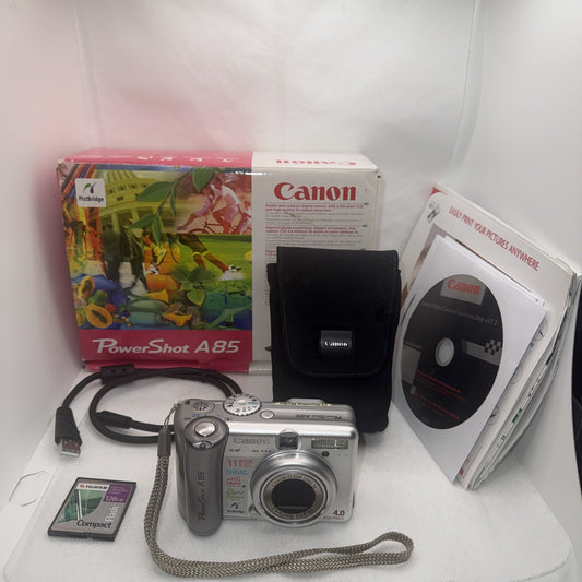 Retro Digital Camera Canon PowerShot A85 4.0MP Boxed Tested Plus Accessories0