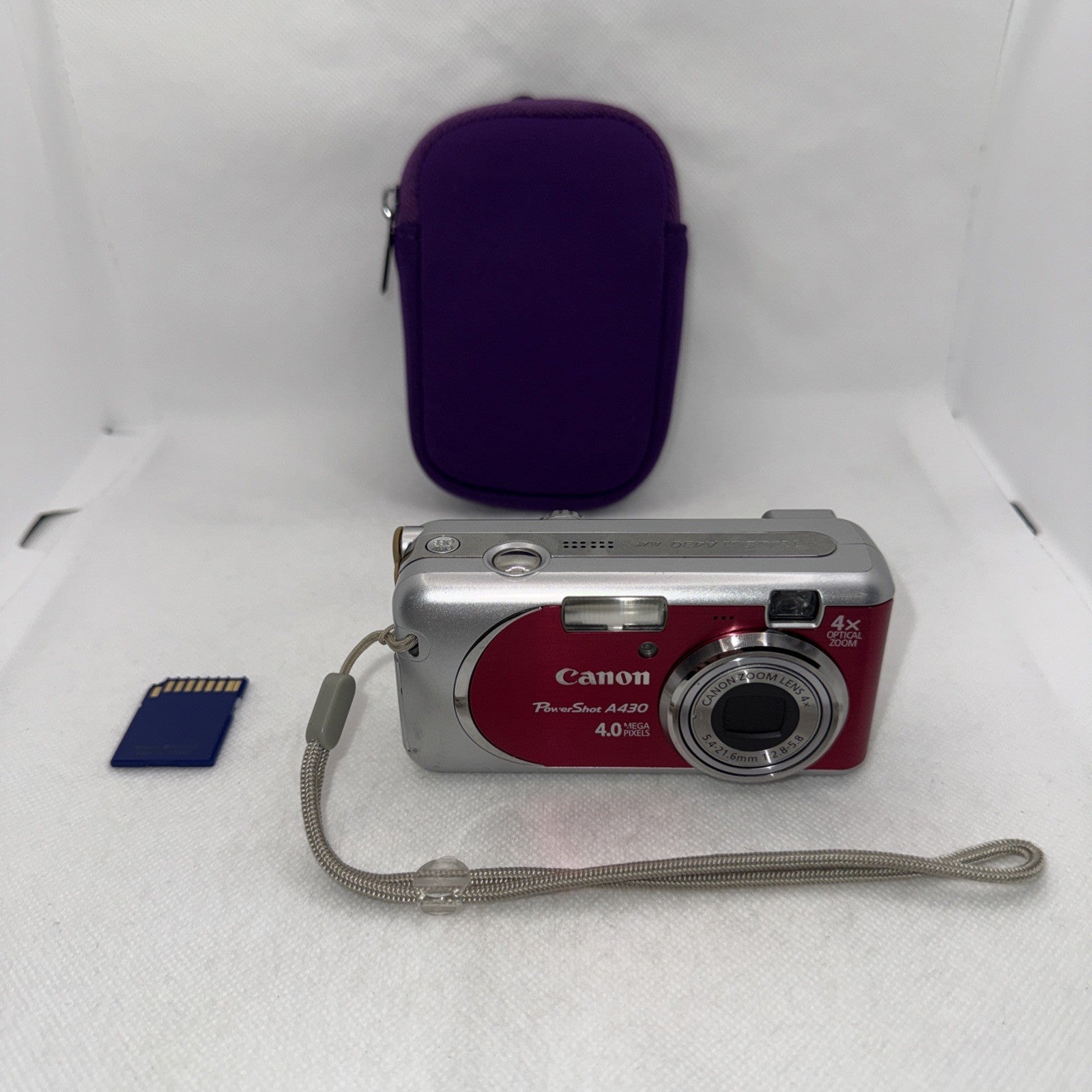 Y2K Digicam Canon PowerShot A430 4MP Red/Pink Digital Camera+ Case & 2GB SD Card0