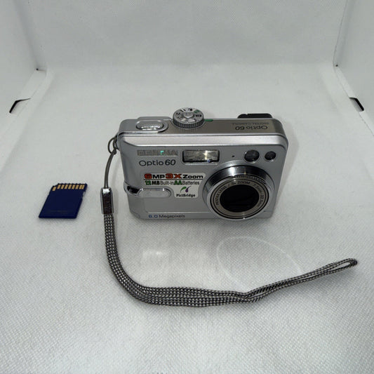 Pentax Optio 60 6.0MP Compact Digital Camera Silver Tested Plus 2GB SD Card0