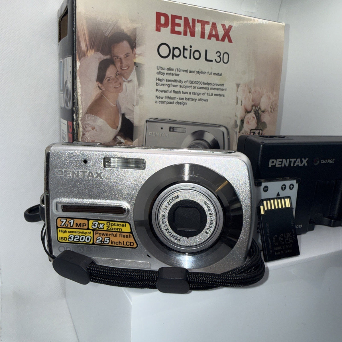 Digital Camera Pentax Optio L30 7.1MP Tested Boxed + Charger Battery 4GB