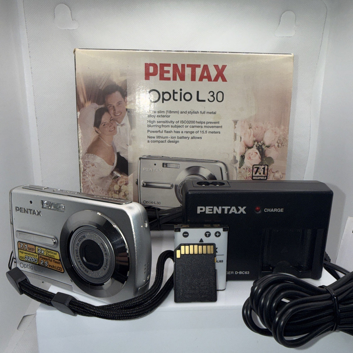 Digital Camera Pentax Optio L30 7.1MP Tested Boxed + Charger Battery 4GB