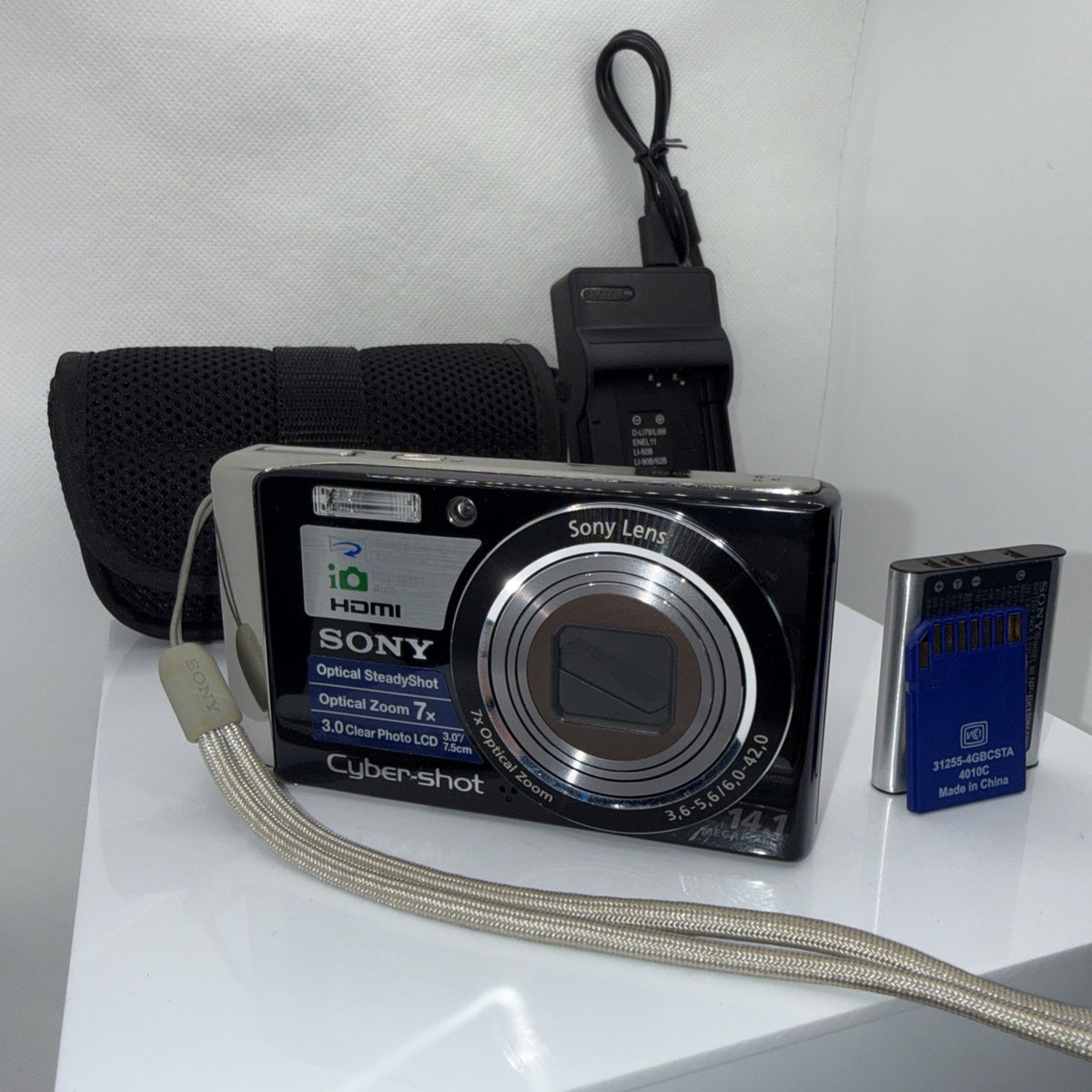Sony Cyber-shot DSC-W370 Digital Camera Tested Working + Charger Battery Case SD