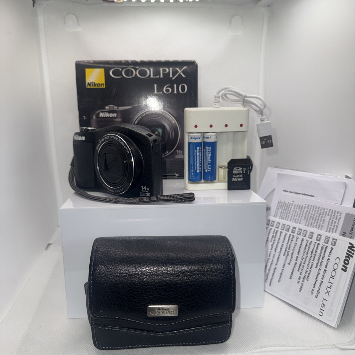 Nikon Coolpix L610 16MP Digital Camera Tested + Batteries Charger Case 16GB VGC