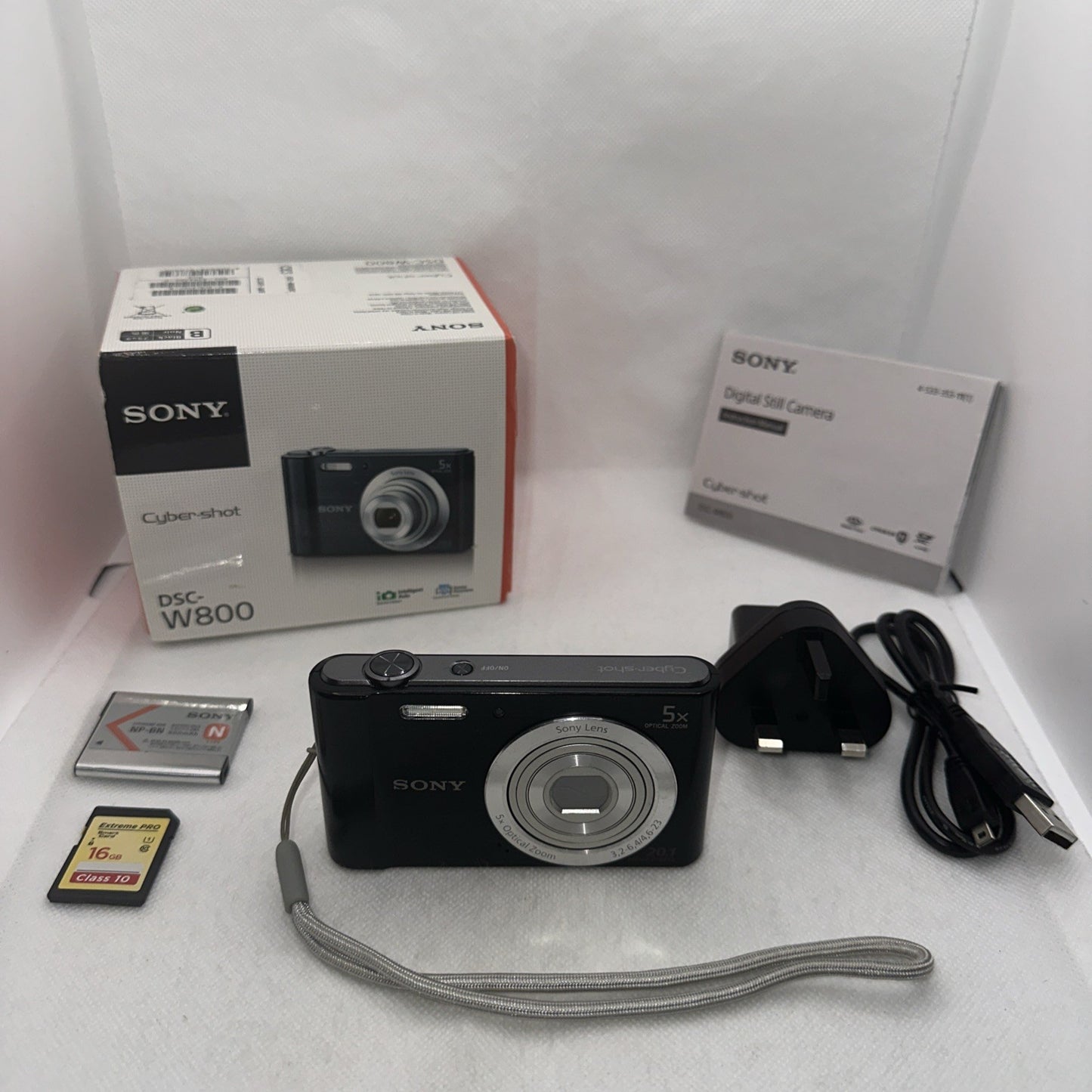 Sony Cyber-shot DSC-W800 20.1MP Digital Camera Tested Charger Battery 16GB Case0