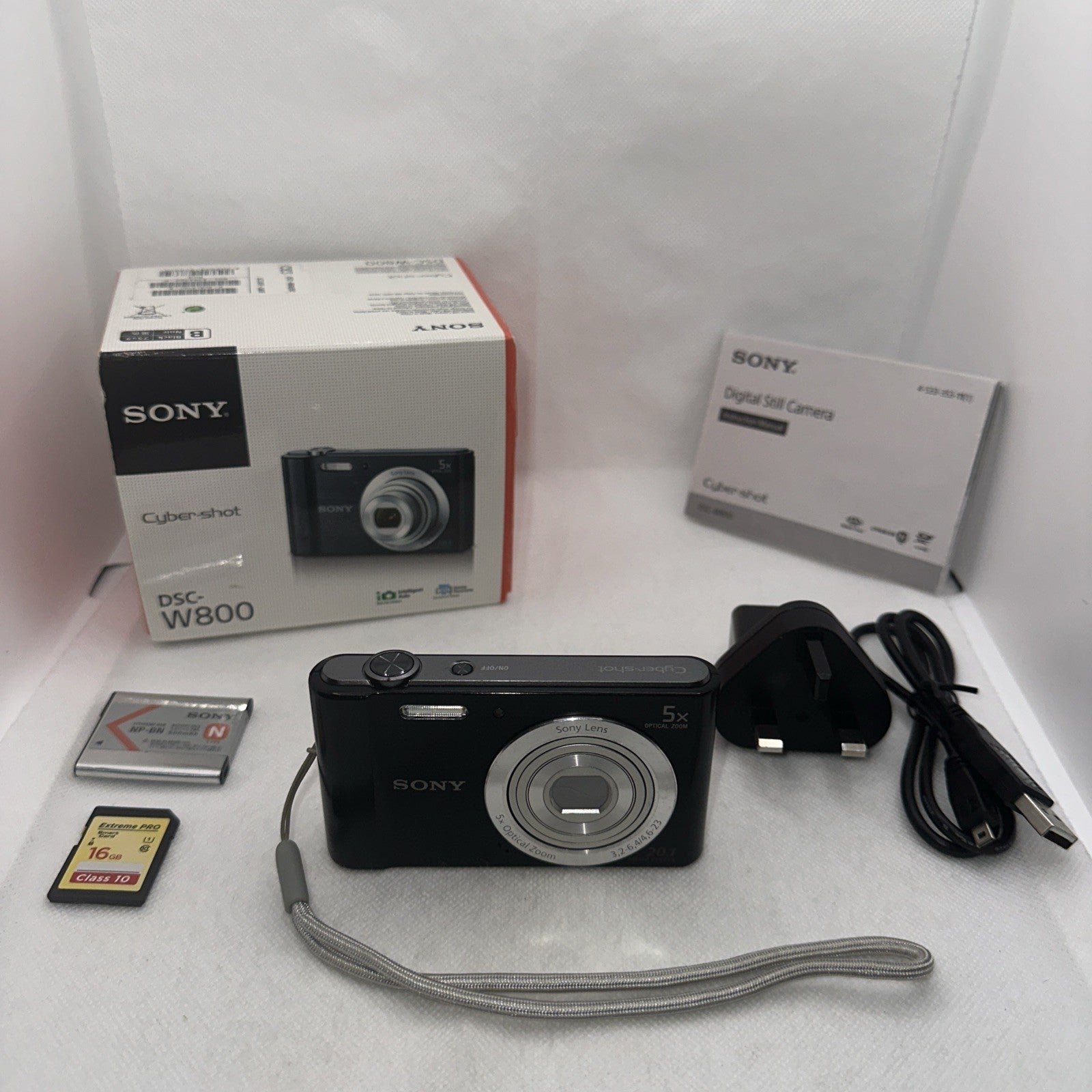 Sony Cyber-shot DSC-W800 20.1MP Digital Camera Tested Charger Battery 16GB Case0
