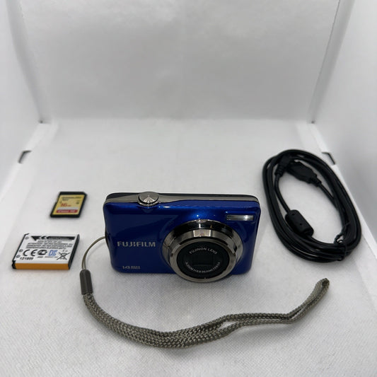 Fujifilm Finepix JV300 14MP Digital Camera Blue Tested + Charger Battery 16GB0