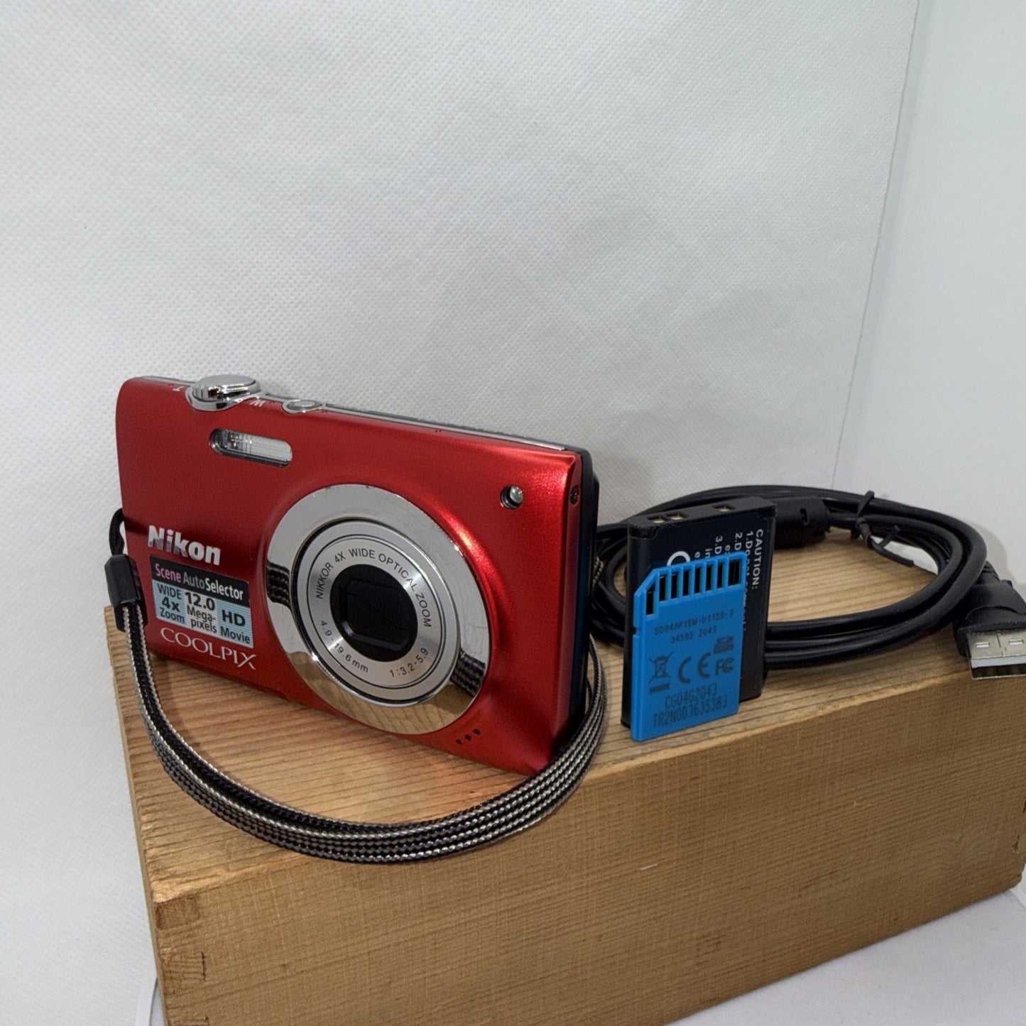 Nikon Coolpix S2550 12MP Digital Camera Red Tested + Charger Battery 4GB SD Card