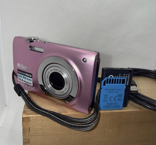 Nikon Coolpix S2500 12MP Pink Digital Camera Tested + Charger Battery 16GB SD