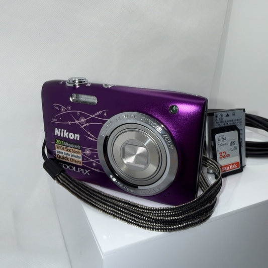 Nikon Coolpix S2800 20.1MP Purple Digital Camera Working + Charger Battery 32GB