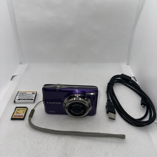 Fujifilm Finepix JV300 14MP Digital Camera Purple Tested + Charger Battery 16GB0