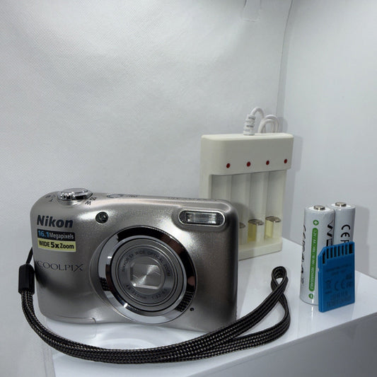 Nikon Coolpix A10 16.1MP Digital Camera Tested Full Kit Charger Batteries 4GB SD