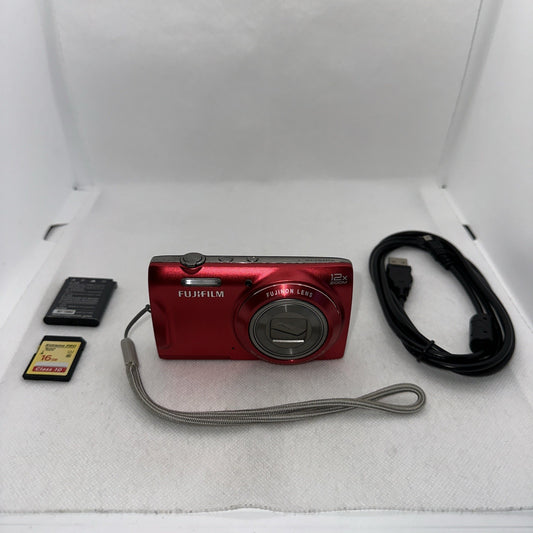 Fujifilm Digital Camera FinePix T500 16.0MP Red Tested + Charger Battery 16GB SD0