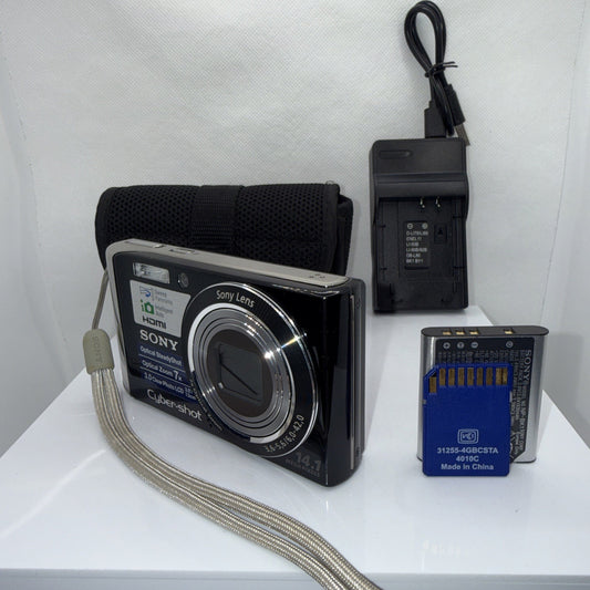 Sony Cyber-shot DSC-W370 Digital Camera Tested Working + Charger Battery Case SD