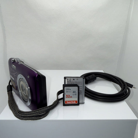 Nikon Coolpix S2800 20.1MP Purple Digital Camera Working + Charger Battery 32GB